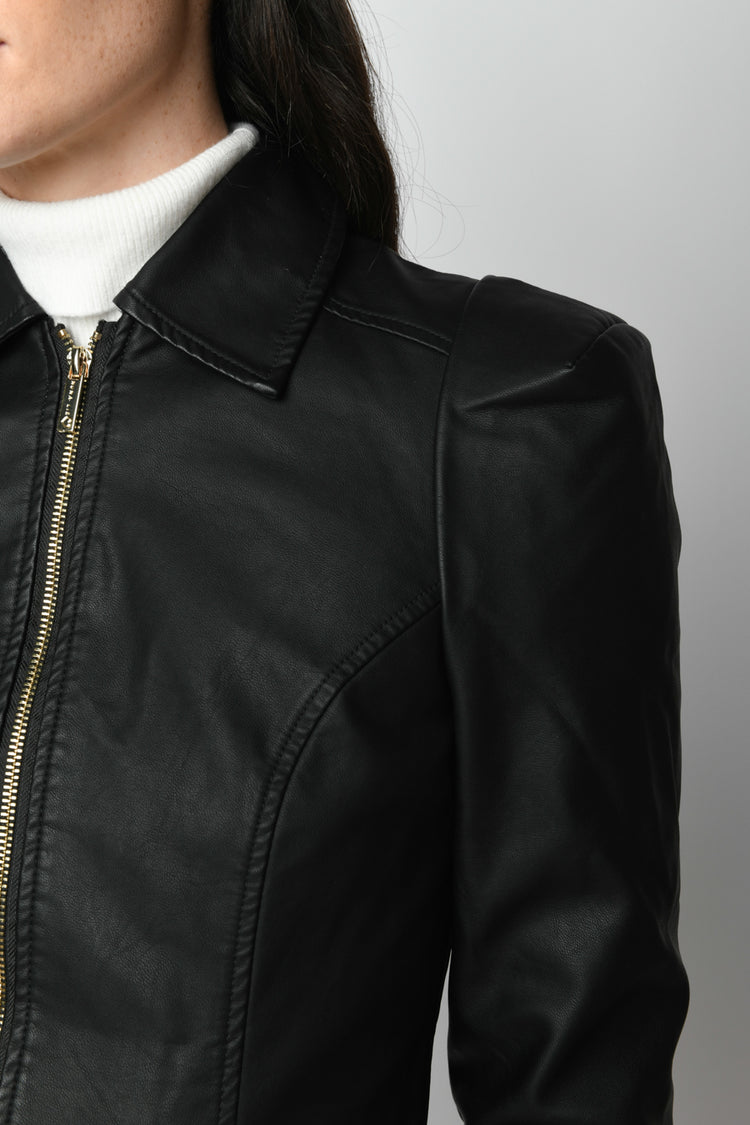 Faux leather cropped jacket