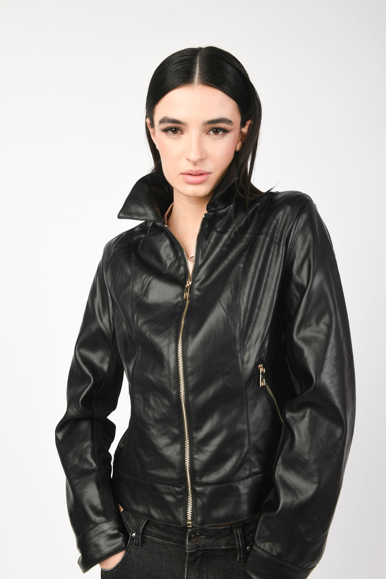 Faux leather and viscose jacket
