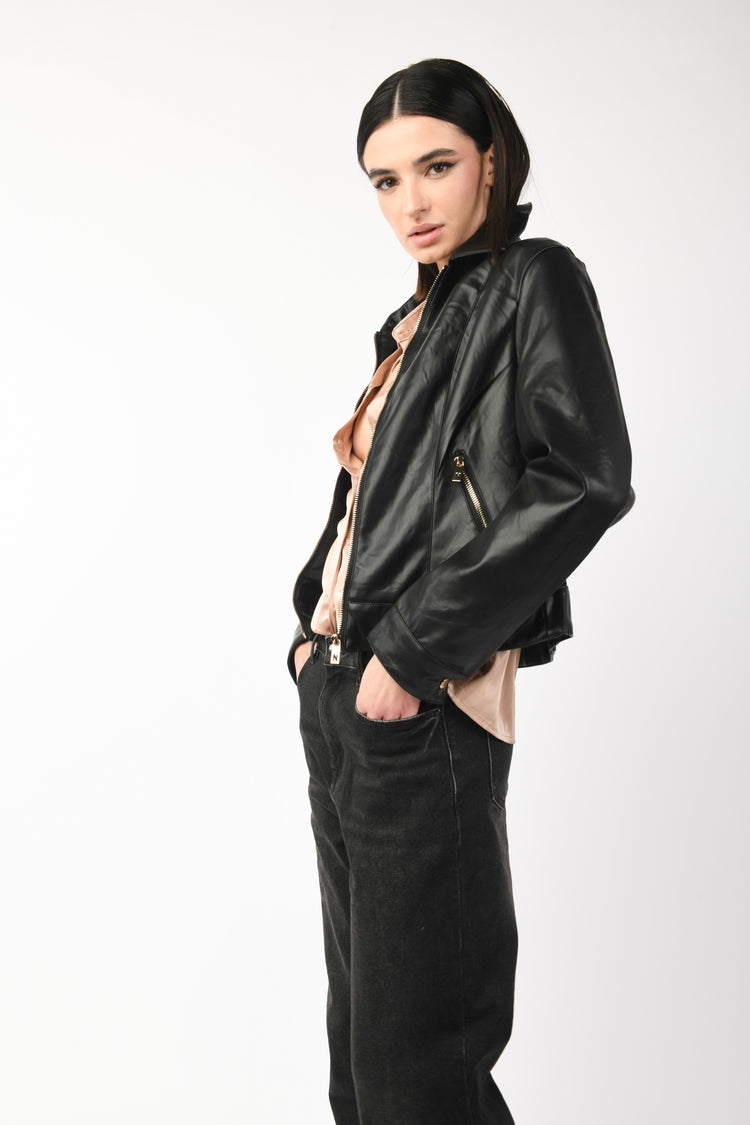 Faux leather and viscose jacket