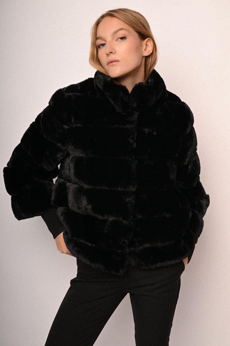 Quilted faux fur jacket