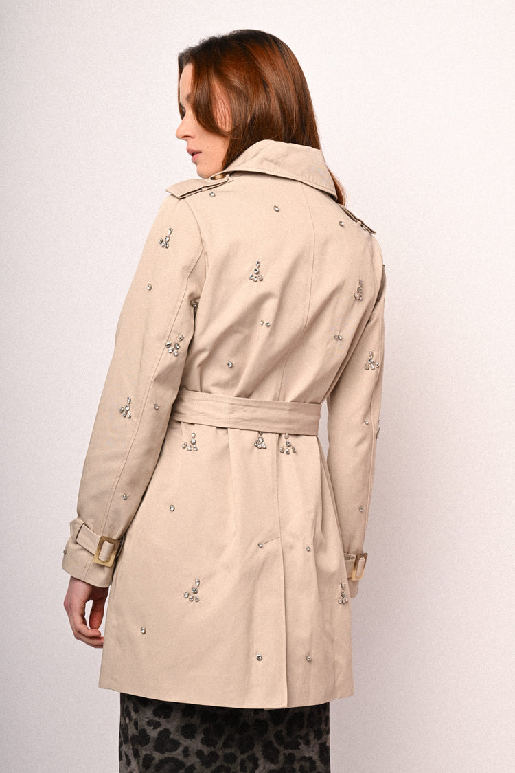 Rhinestone double-breasted trench coat