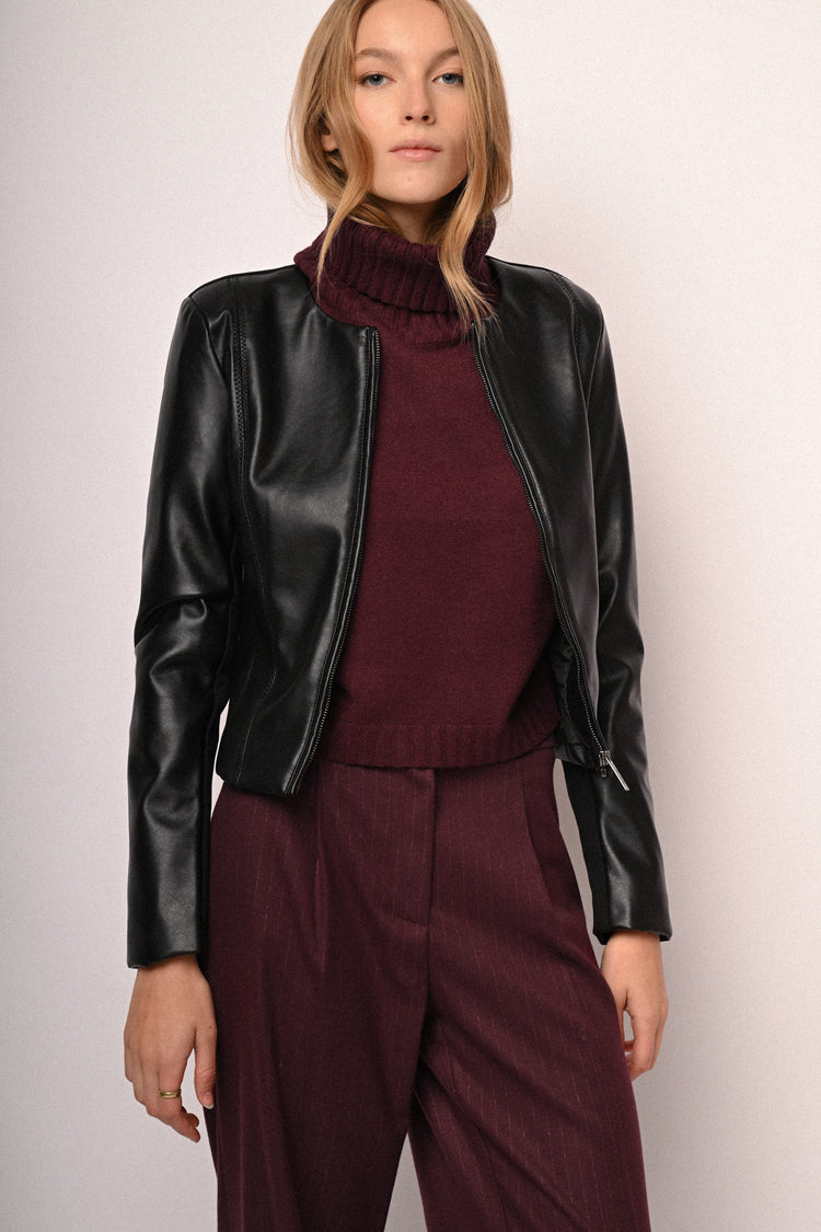 Faux leather basic jacket