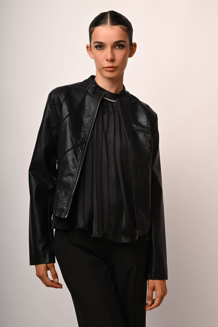 Faux leather biker-style jacket