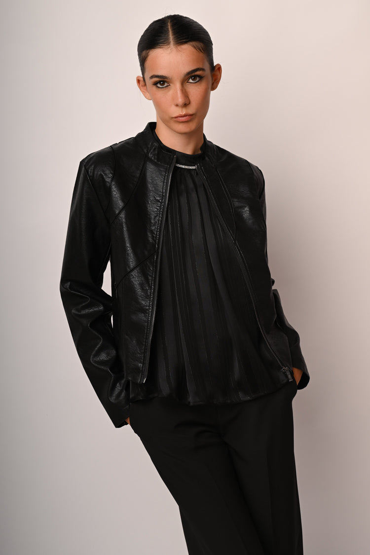 Faux leather biker-style jacket