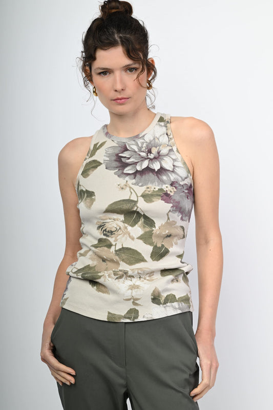 Floral print cotton tank top