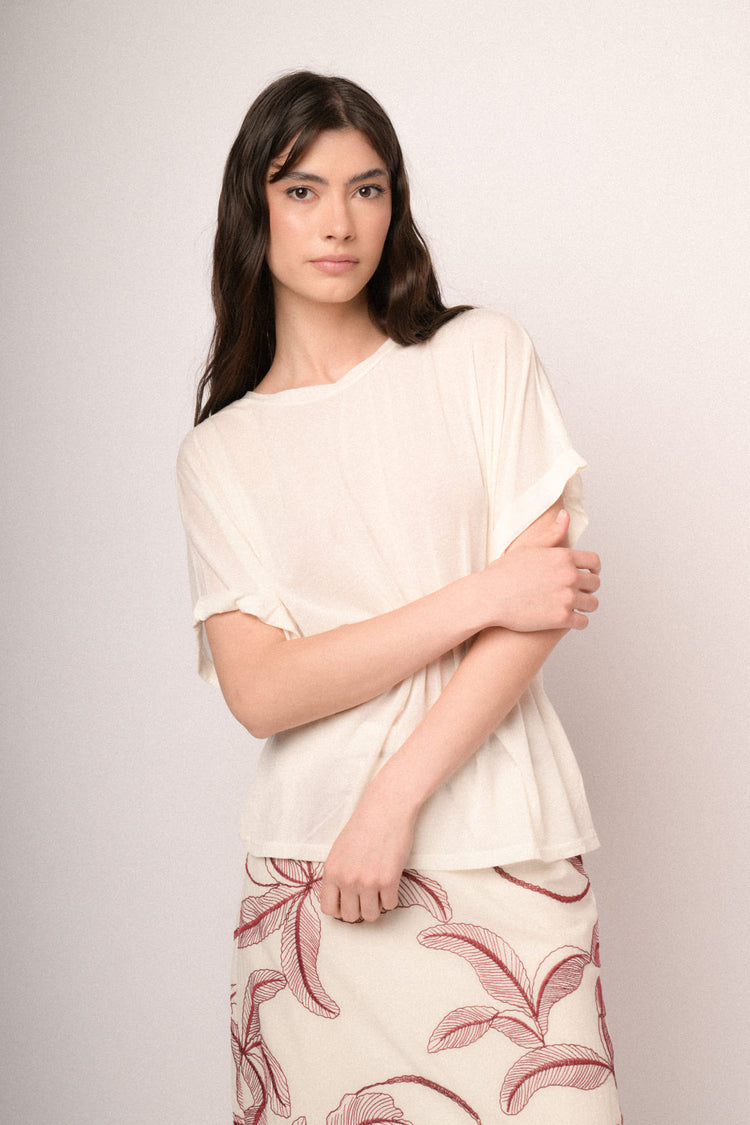 White  viscose and wool blend oversized t-shirt