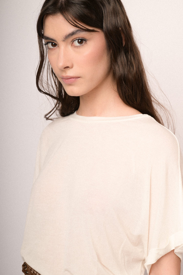 White  viscose and wool blend oversized t-shirt