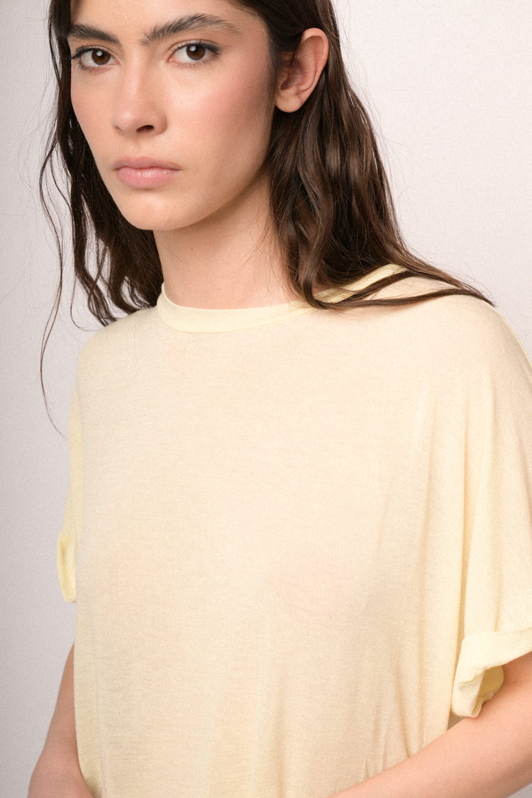 Butter yellow viscose and wool blend oversized t-shirt