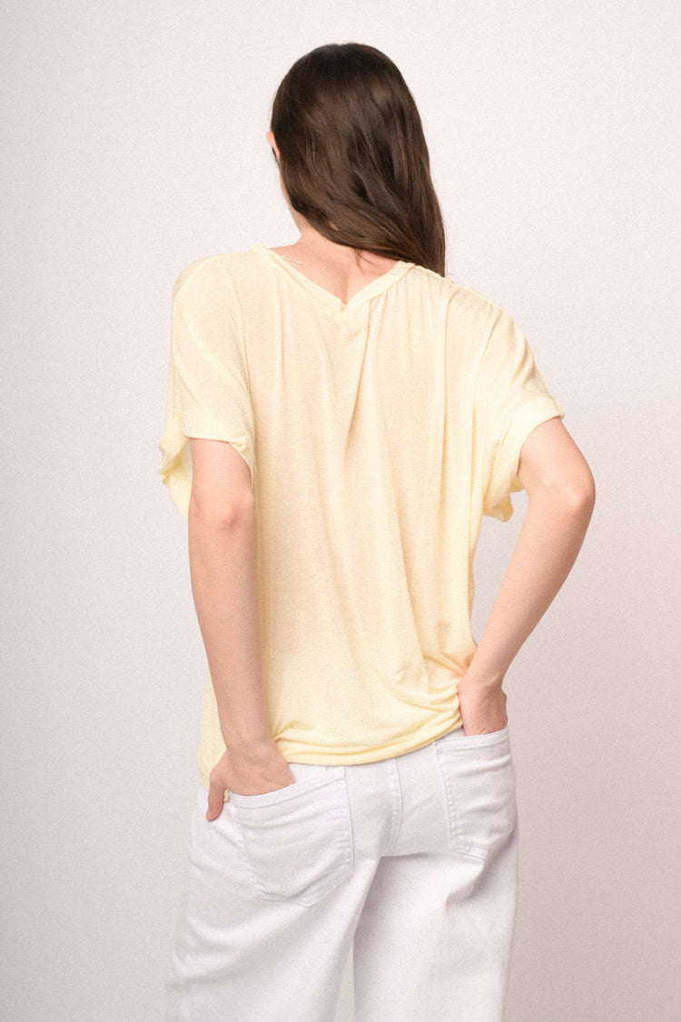 Butter yellow viscose and wool blend oversized t-shirt