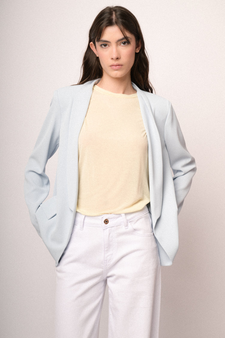 Butter yellow viscose and wool blend oversized t-shirt
