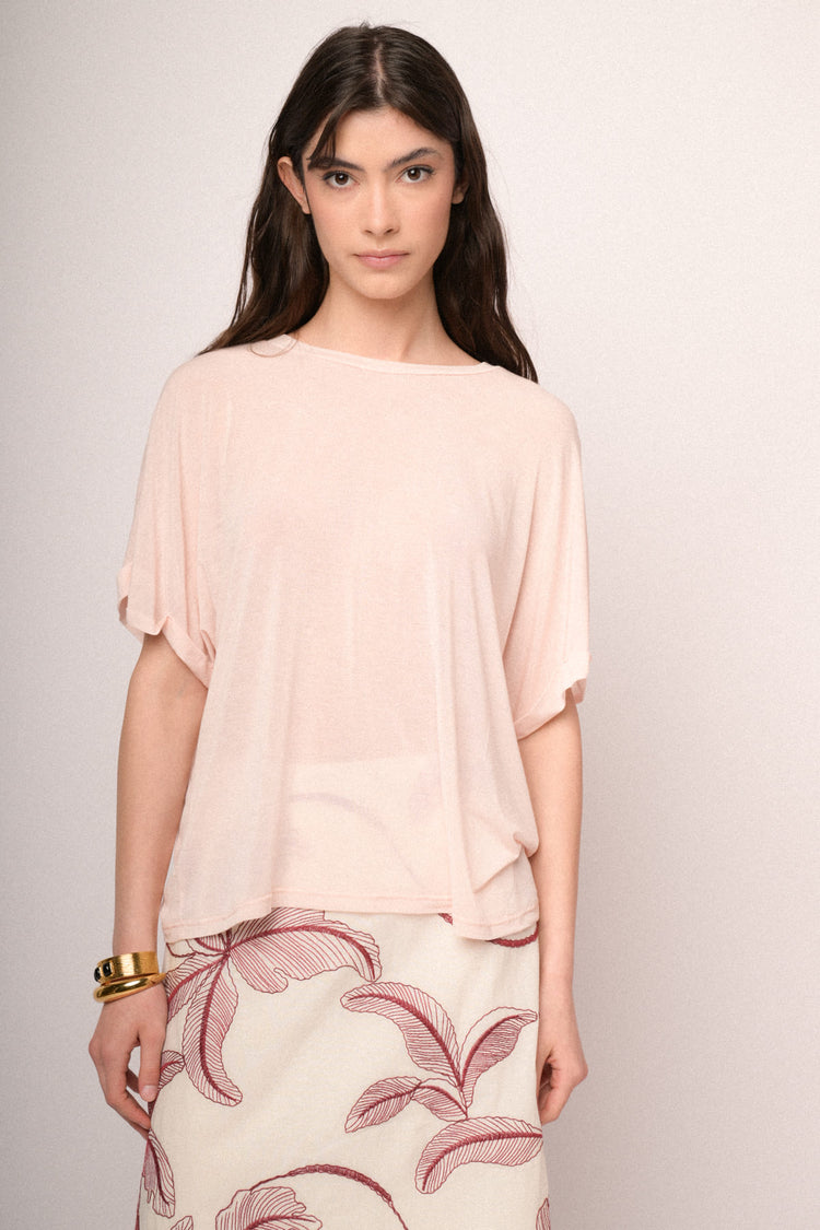 Pink  viscose and wool blend oversized t-shirt