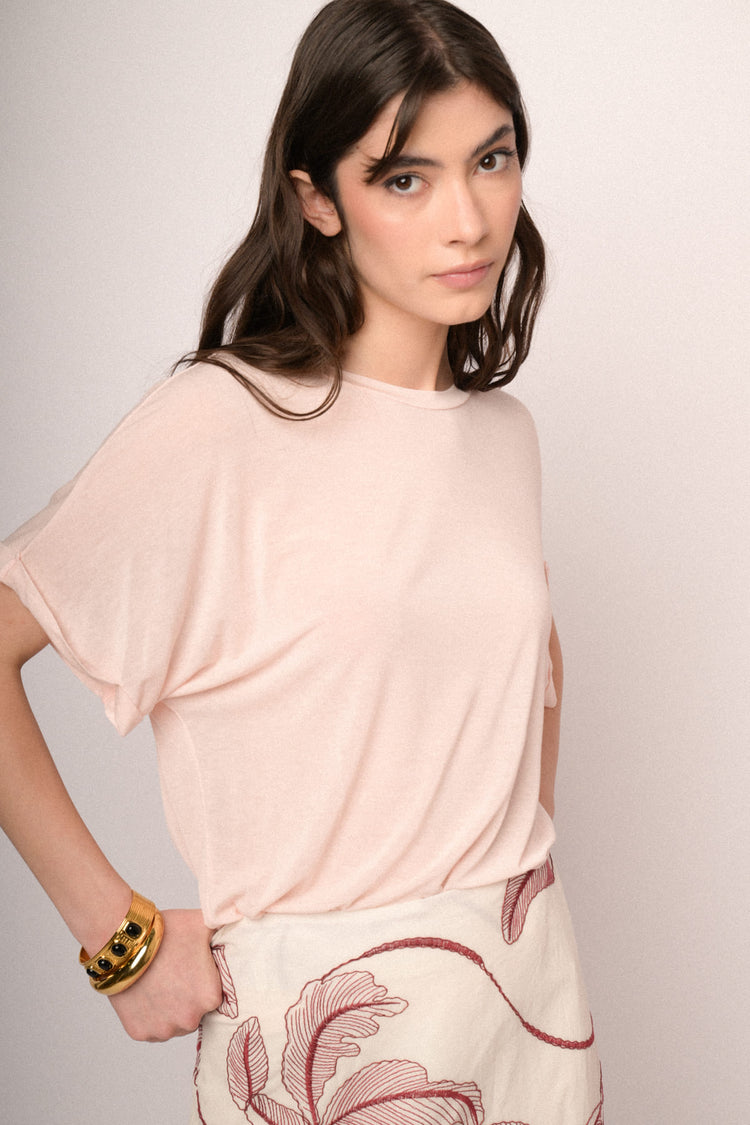 Pink  viscose and wool blend oversized t-shirt