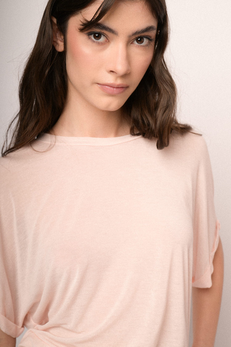 Pink  viscose and wool blend oversized t-shirt
