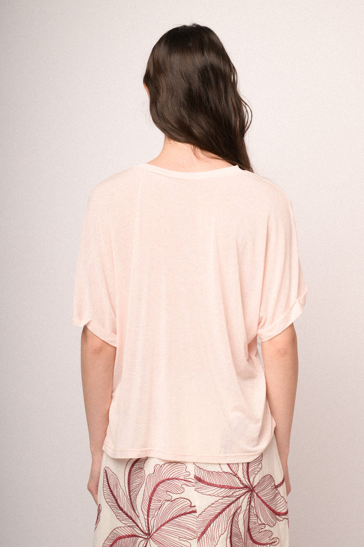 Pink  viscose and wool blend oversized t-shirt
