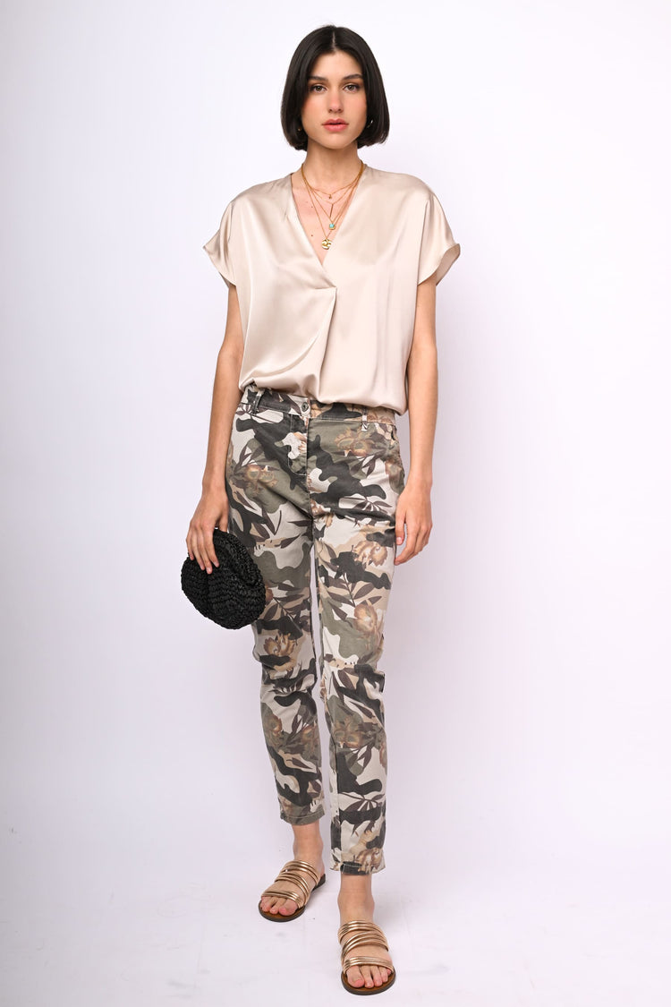 Camo and floral print trousers