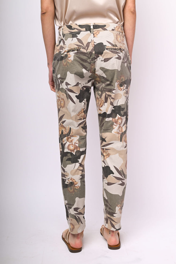 Camo and floral print trousers