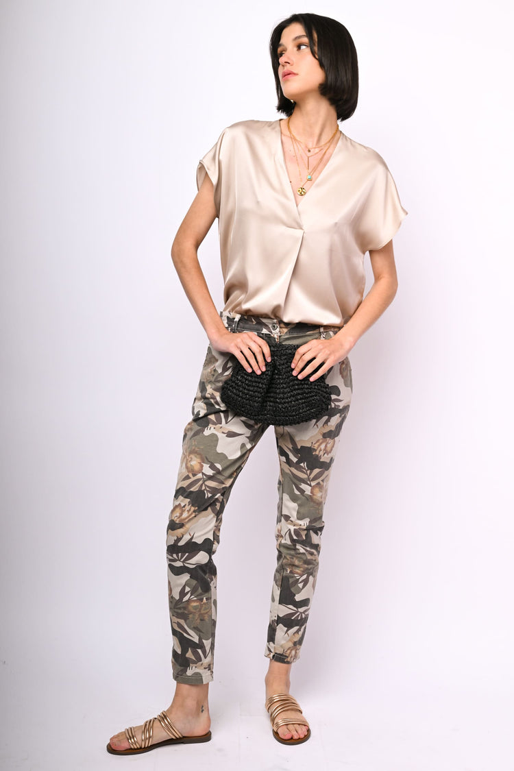 Camo and floral print trousers