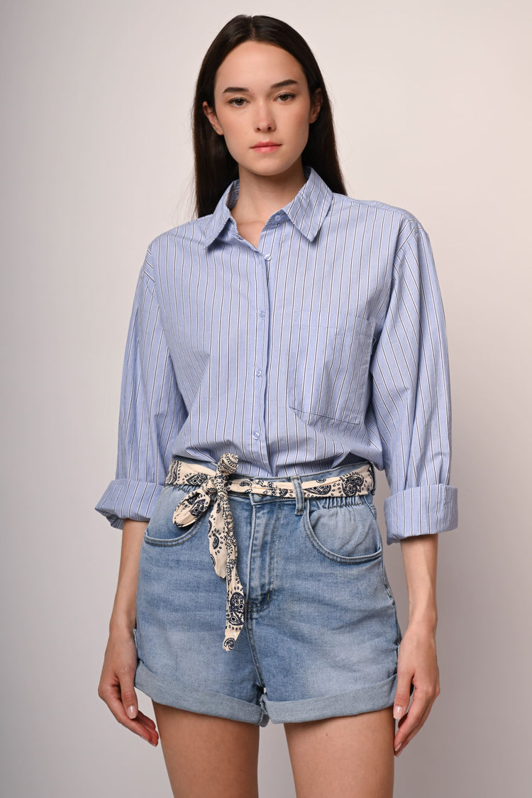 Scarf-belt denim shorts