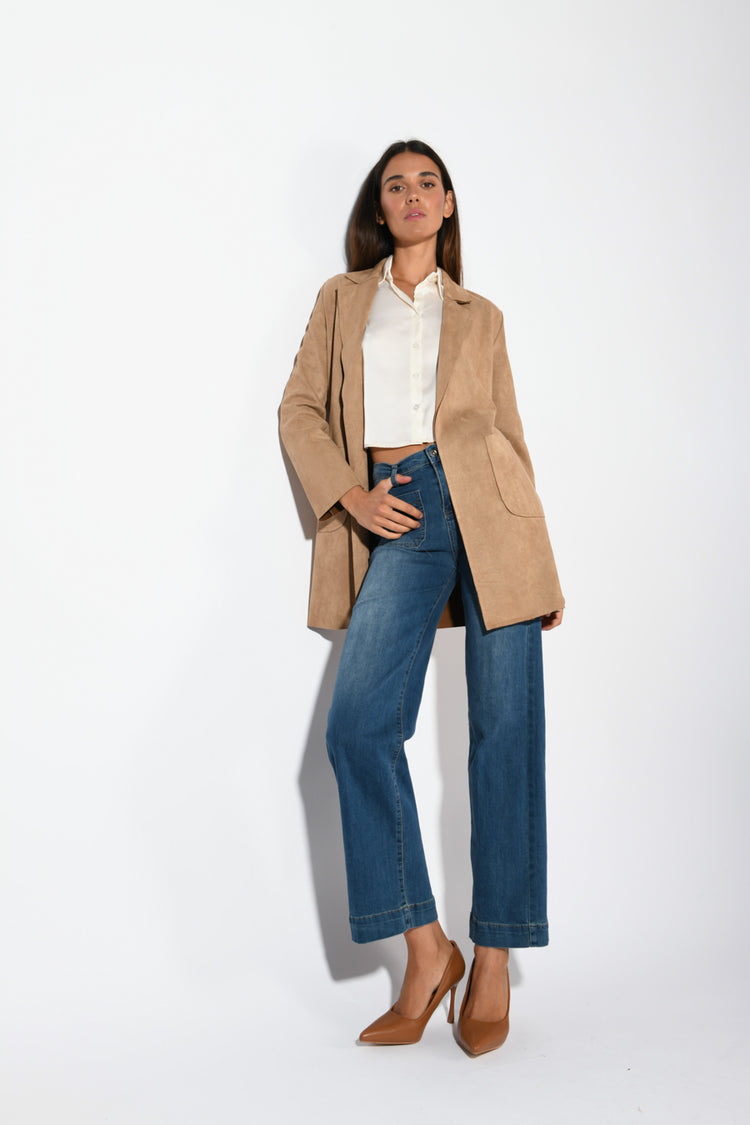 Patch pockets wide-leg jeans