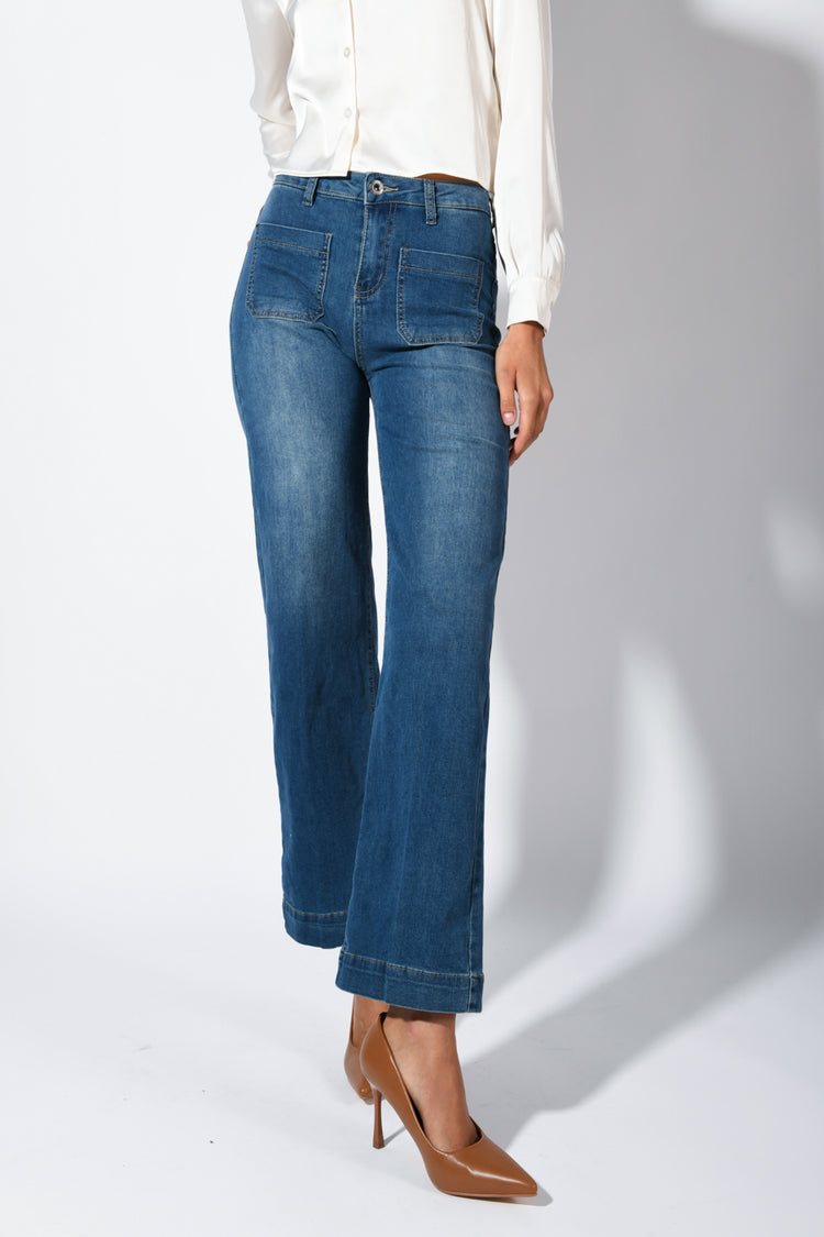 Patch pockets wide-leg jeans