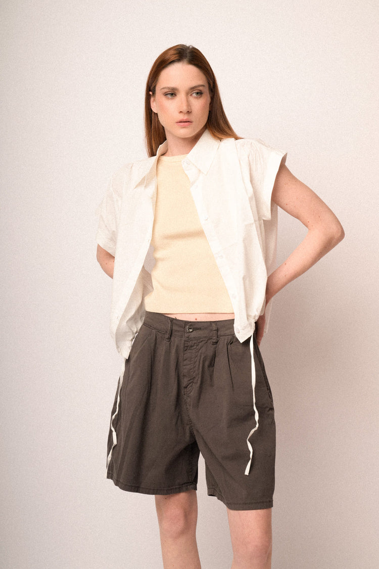 Chocolate-tone cotton wide-leg shorts