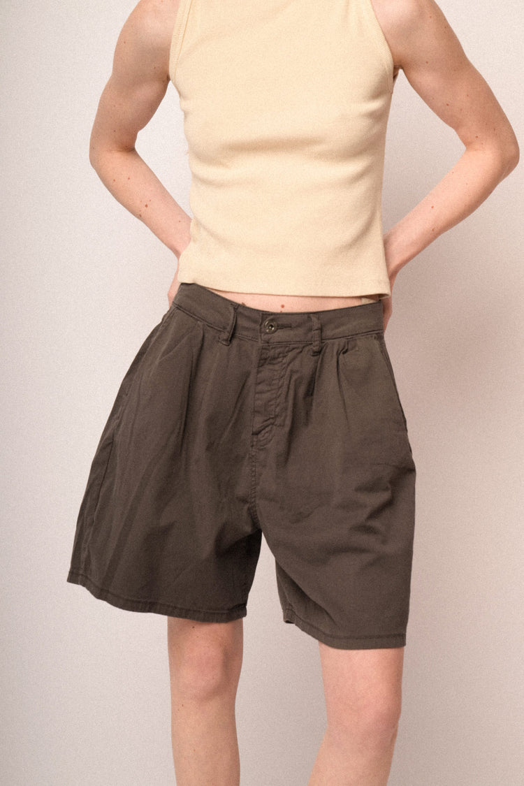 Chocolate-tone cotton wide-leg shorts