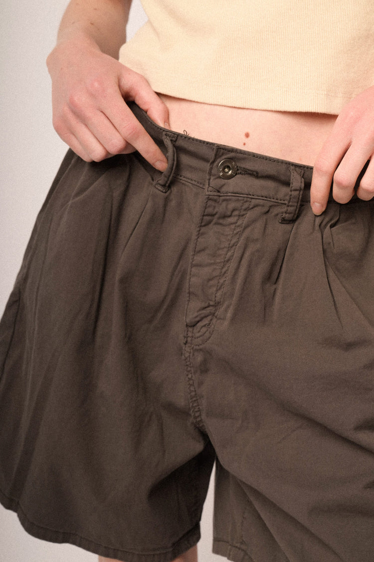 Chocolate-tone cotton wide-leg shorts