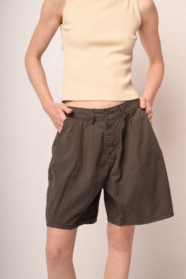 Chocolate-tone cotton wide-leg shorts