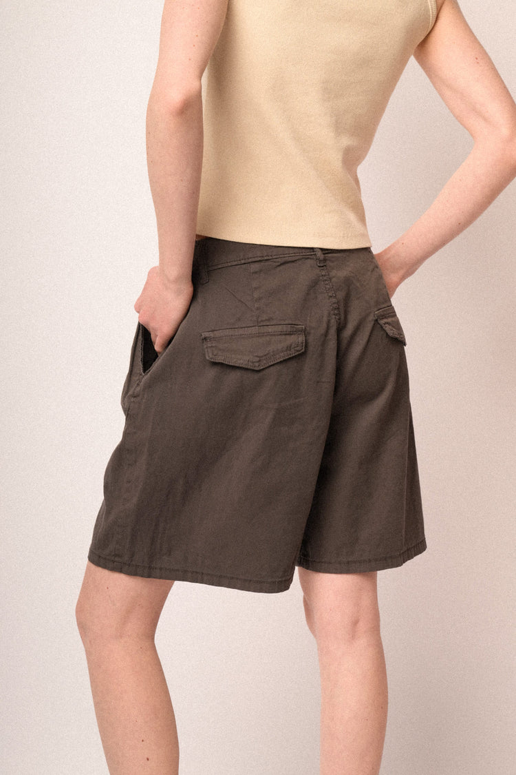Chocolate-tone cotton wide-leg shorts