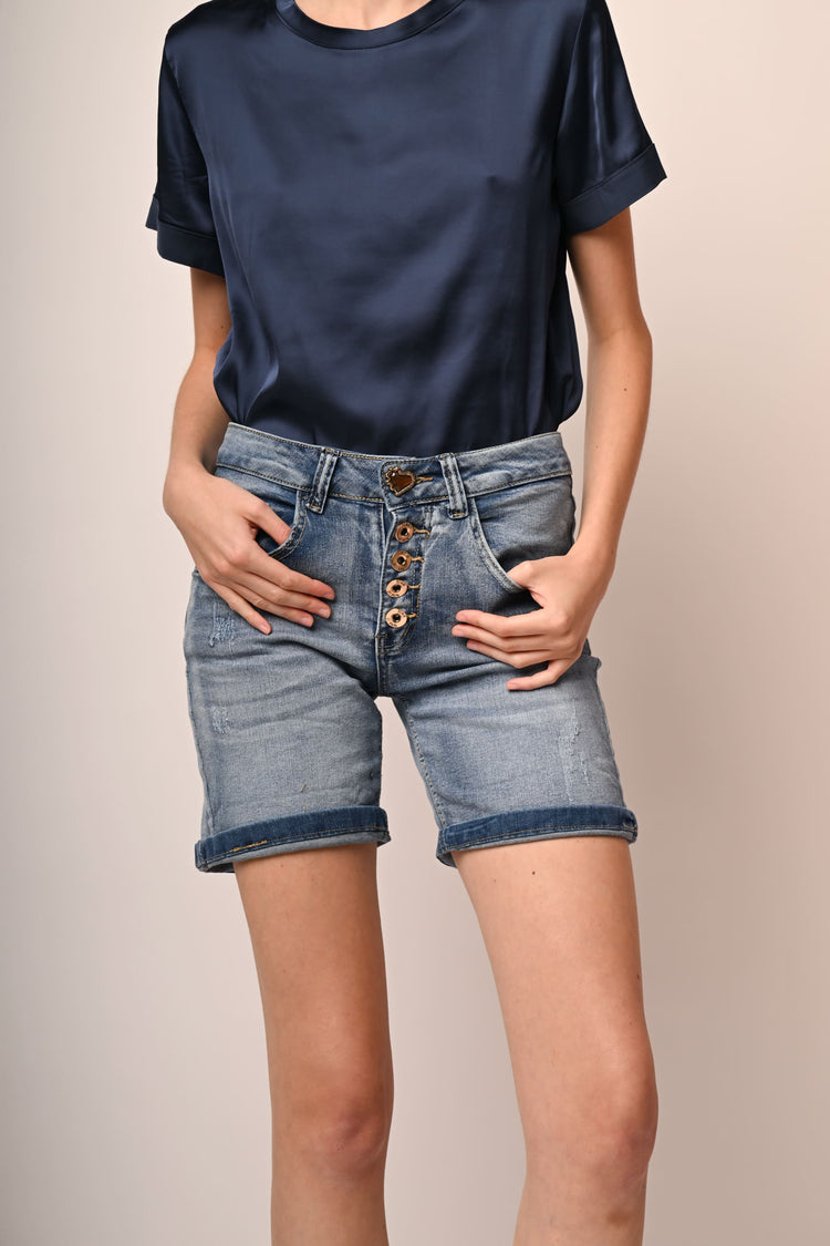 Button-fly denim shorts