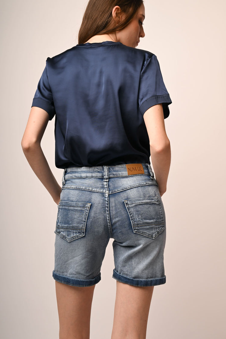 Button-fly denim shorts