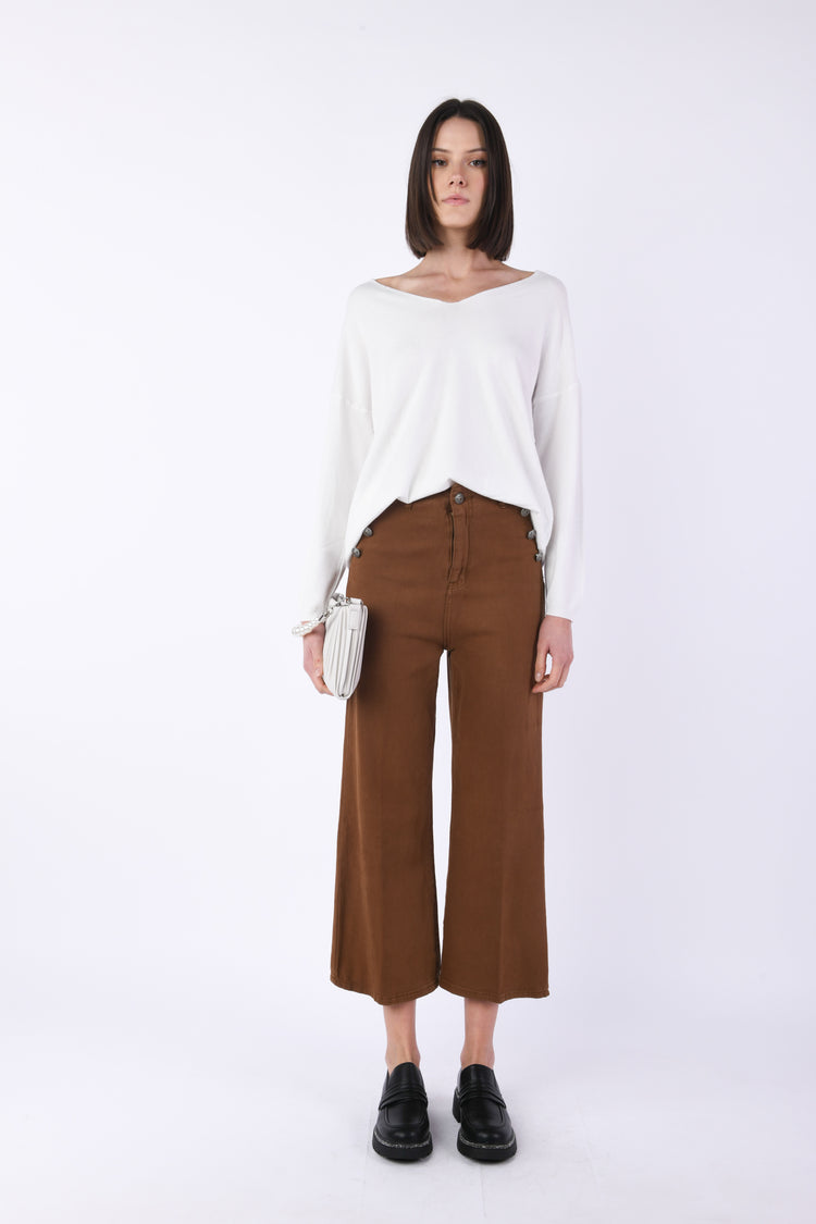 Button-detail sailor jeans