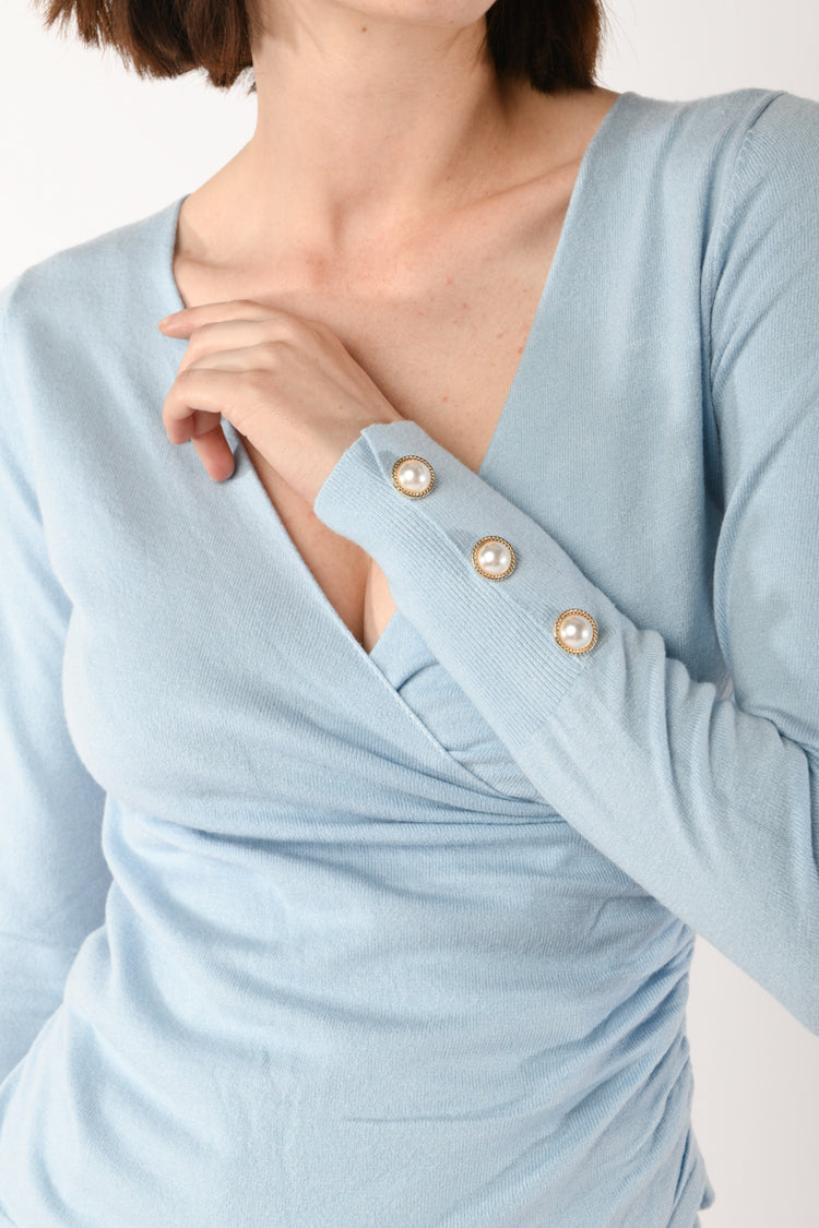 Jewel buttons wrap sweater