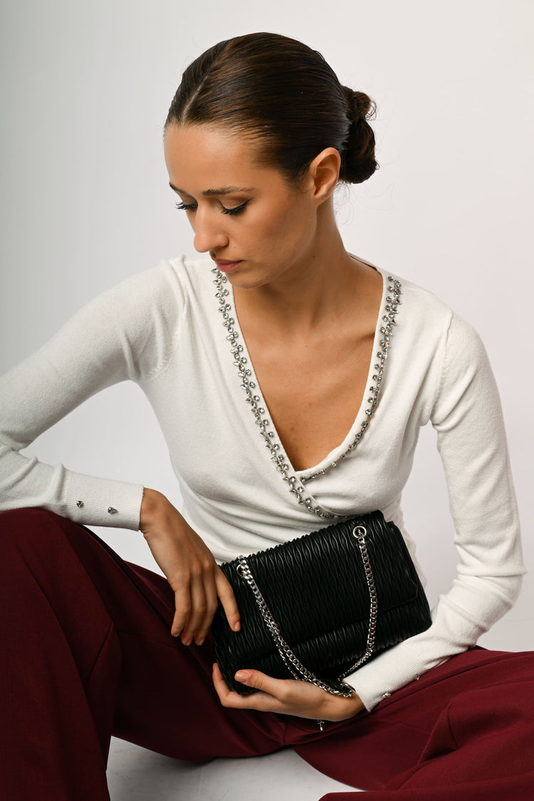 Jewel-embellished wrap sweater
