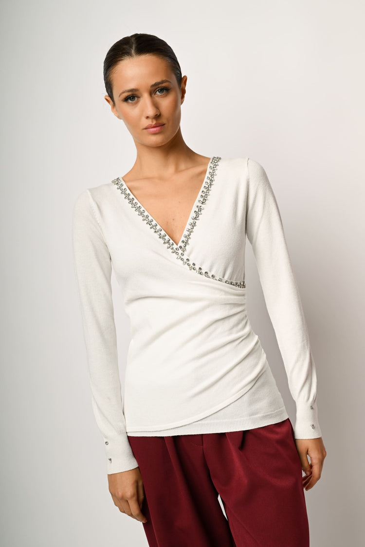 Jewel-embellished wrap sweater
