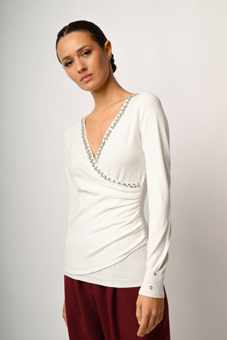 Jewel-embellished wrap sweater