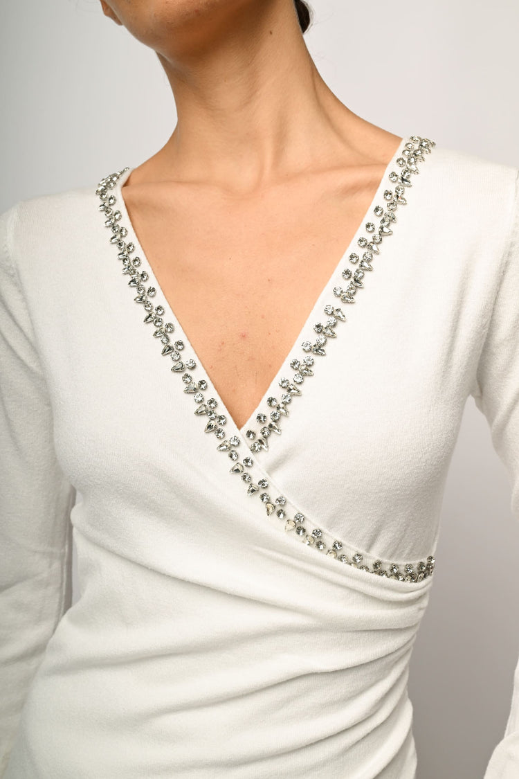 Jewel-embellished wrap sweater