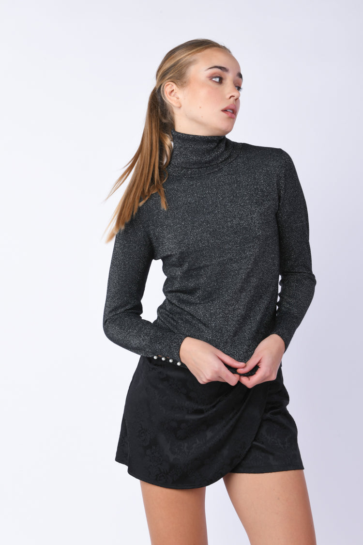 Beads lurex knit turtleneck