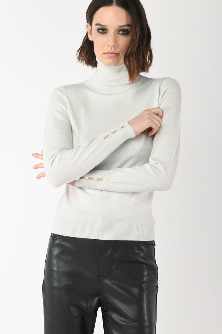 Beads lurex knit turtleneck