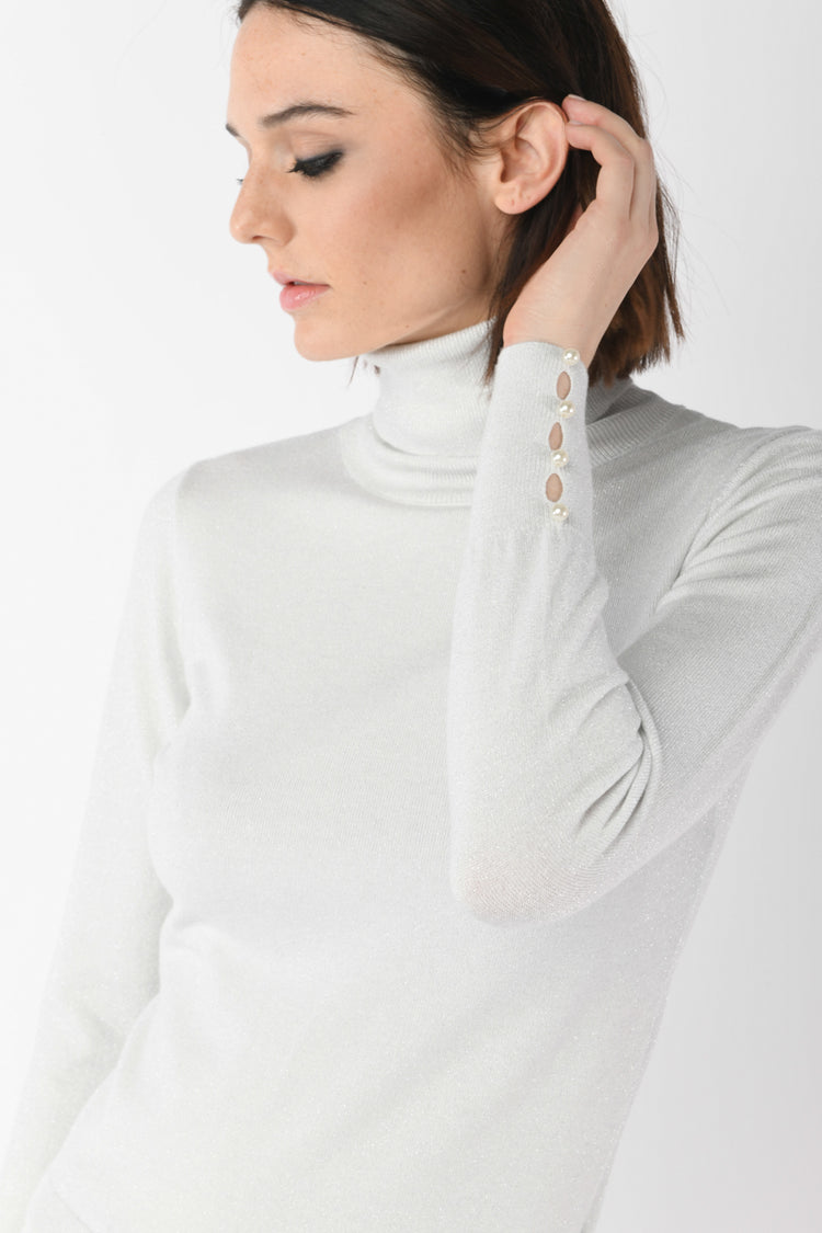 Beads lurex knit turtleneck