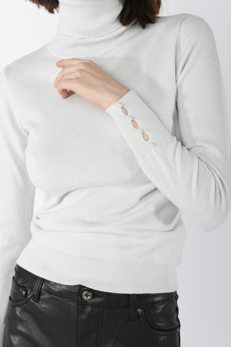 Beads lurex knit turtleneck