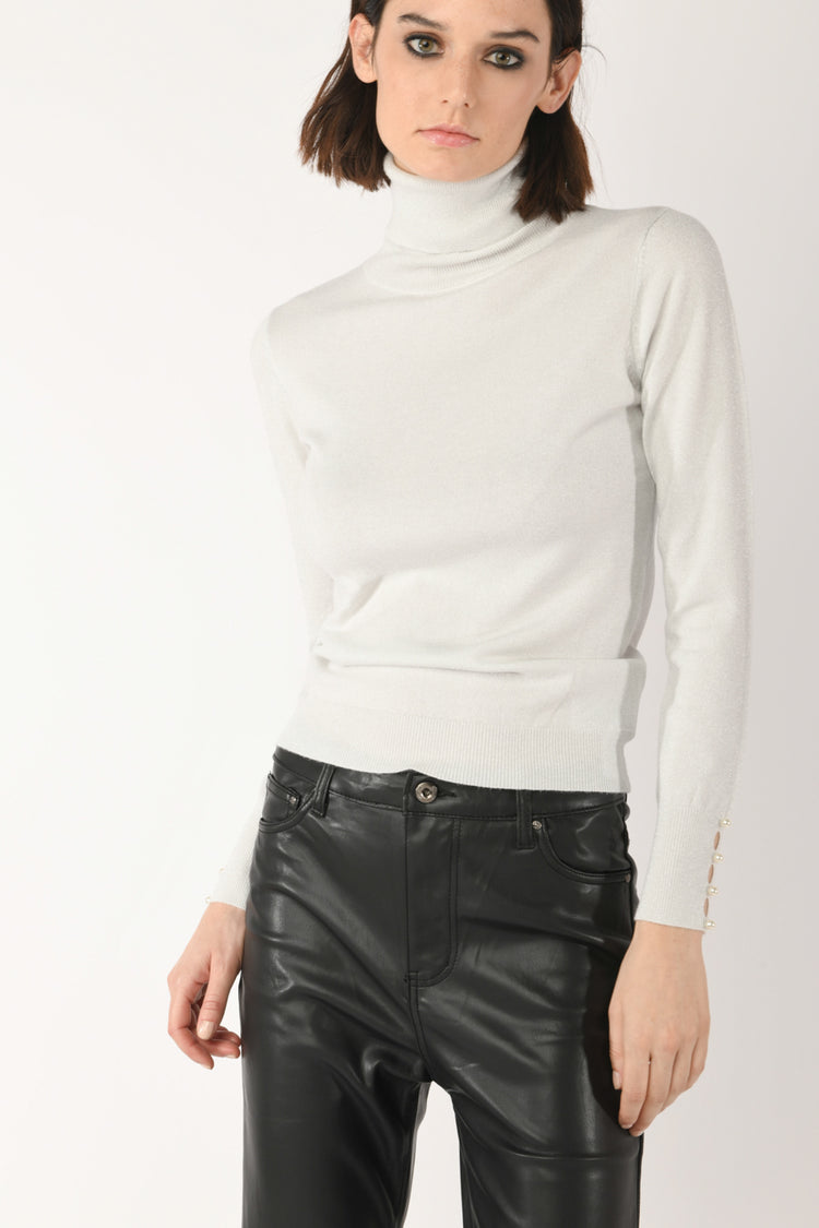 Beads lurex knit turtleneck