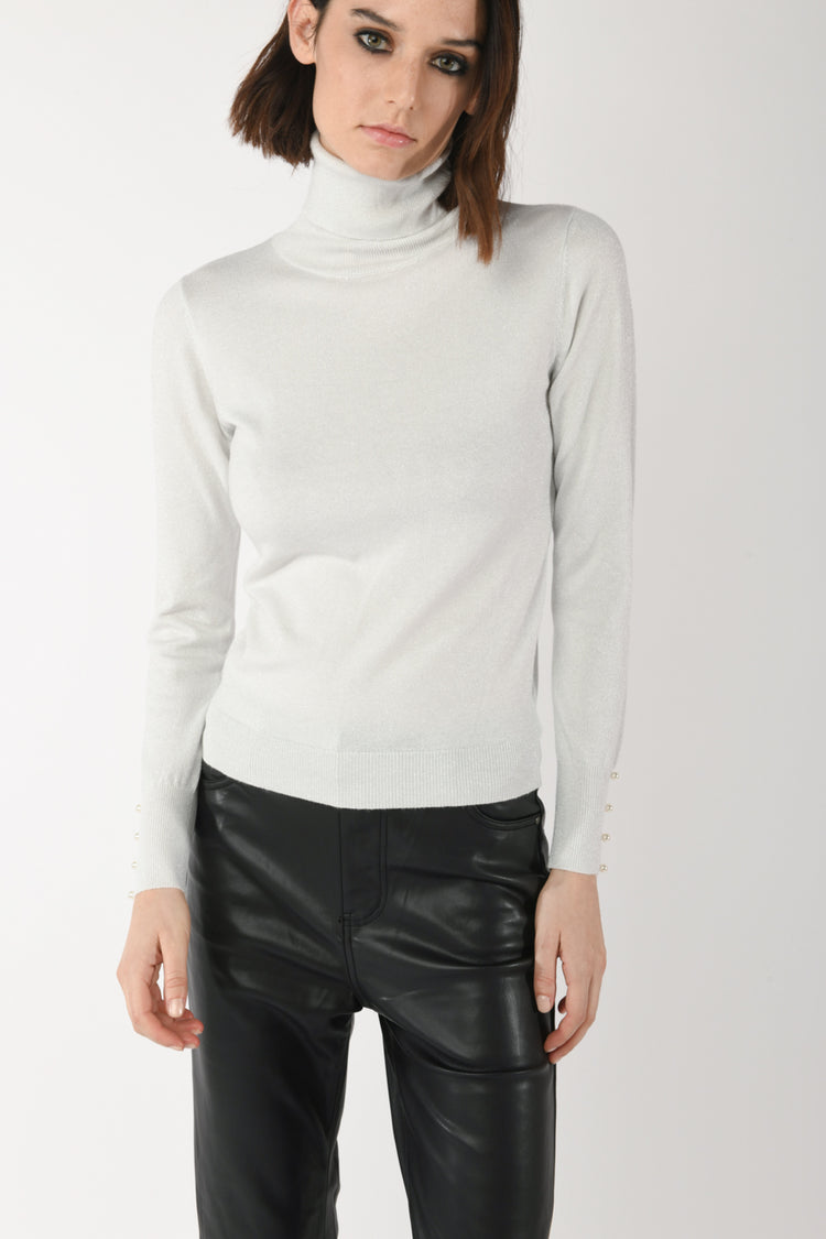 Beads lurex knit turtleneck