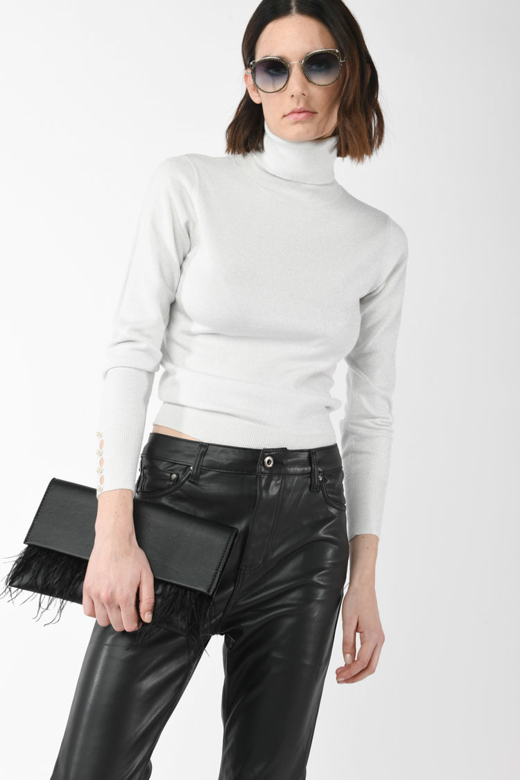 Beads lurex knit turtleneck