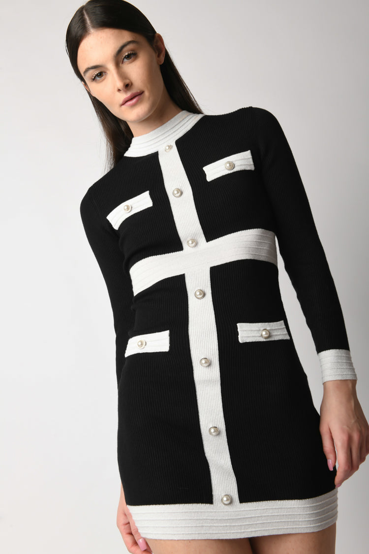 Button-detail knit miniskirts dress