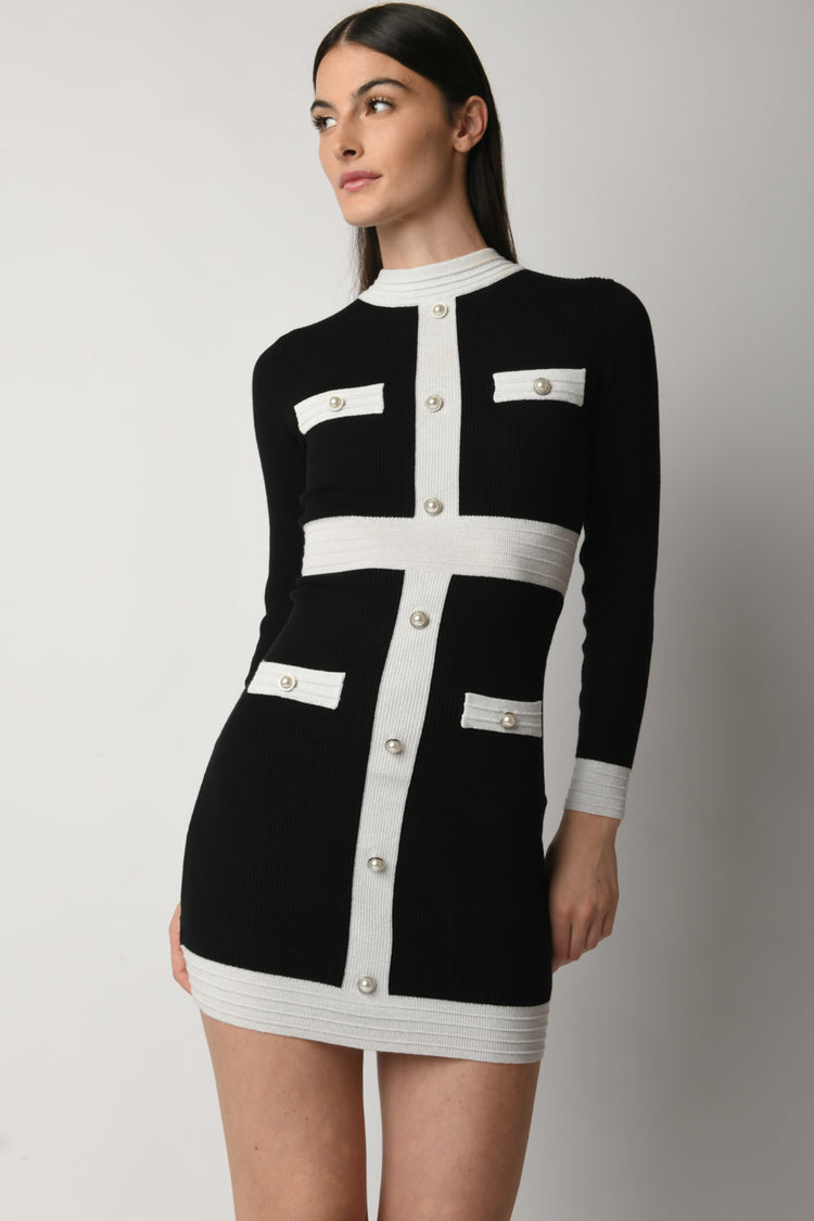 Button-detail knit miniskirts dress