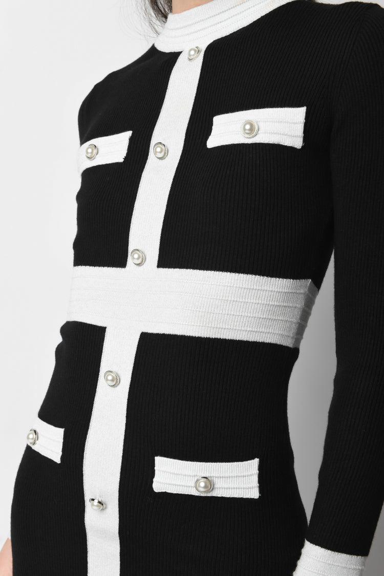 Button-detail knit miniskirts dress