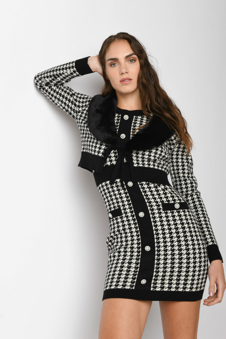 Houndstooth cropped cardigan