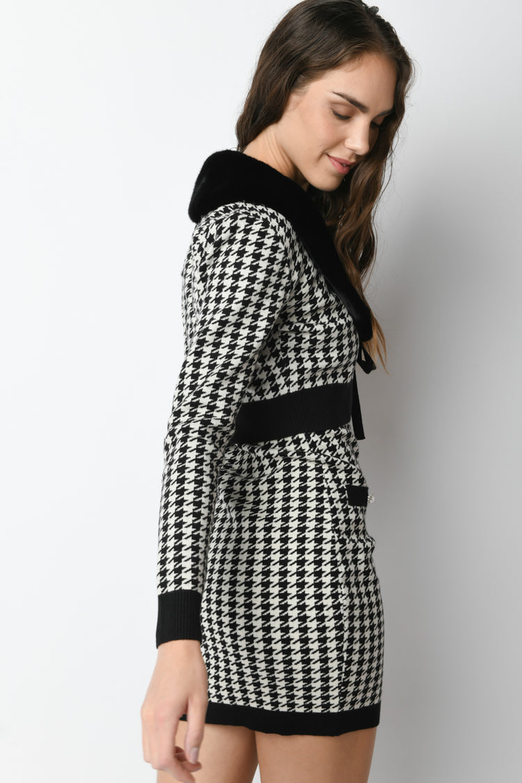 Houndstooth cropped cardigan
