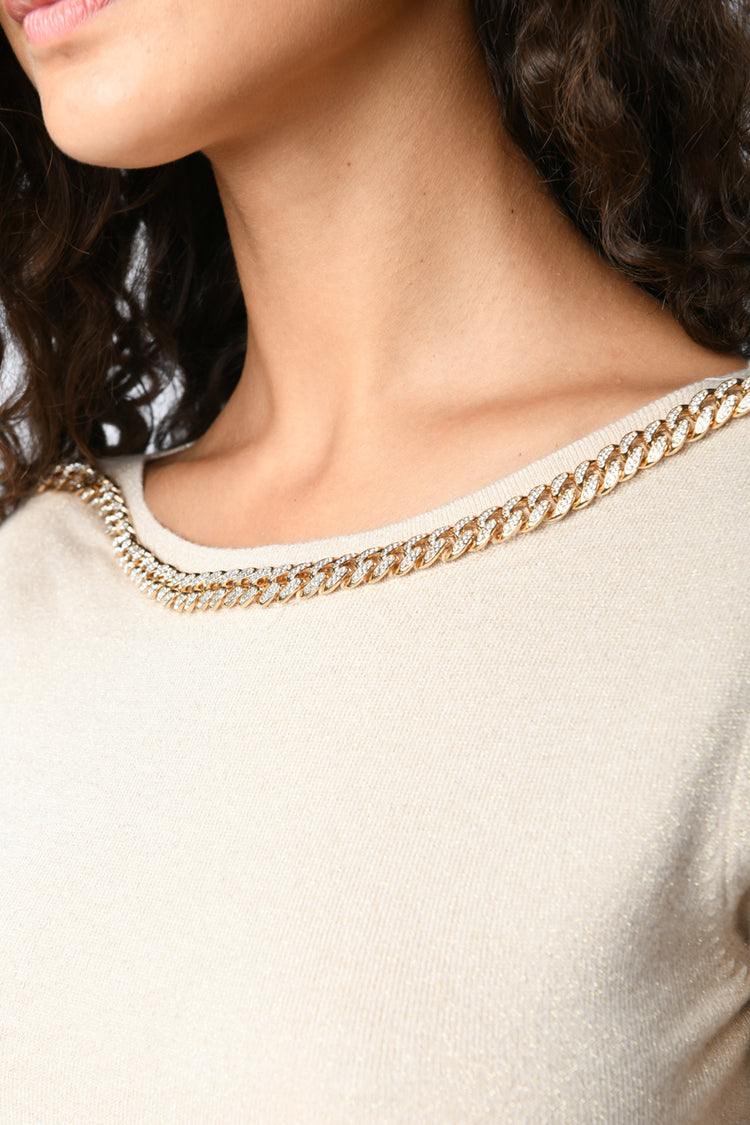 Chain-detail lurex knit sweater